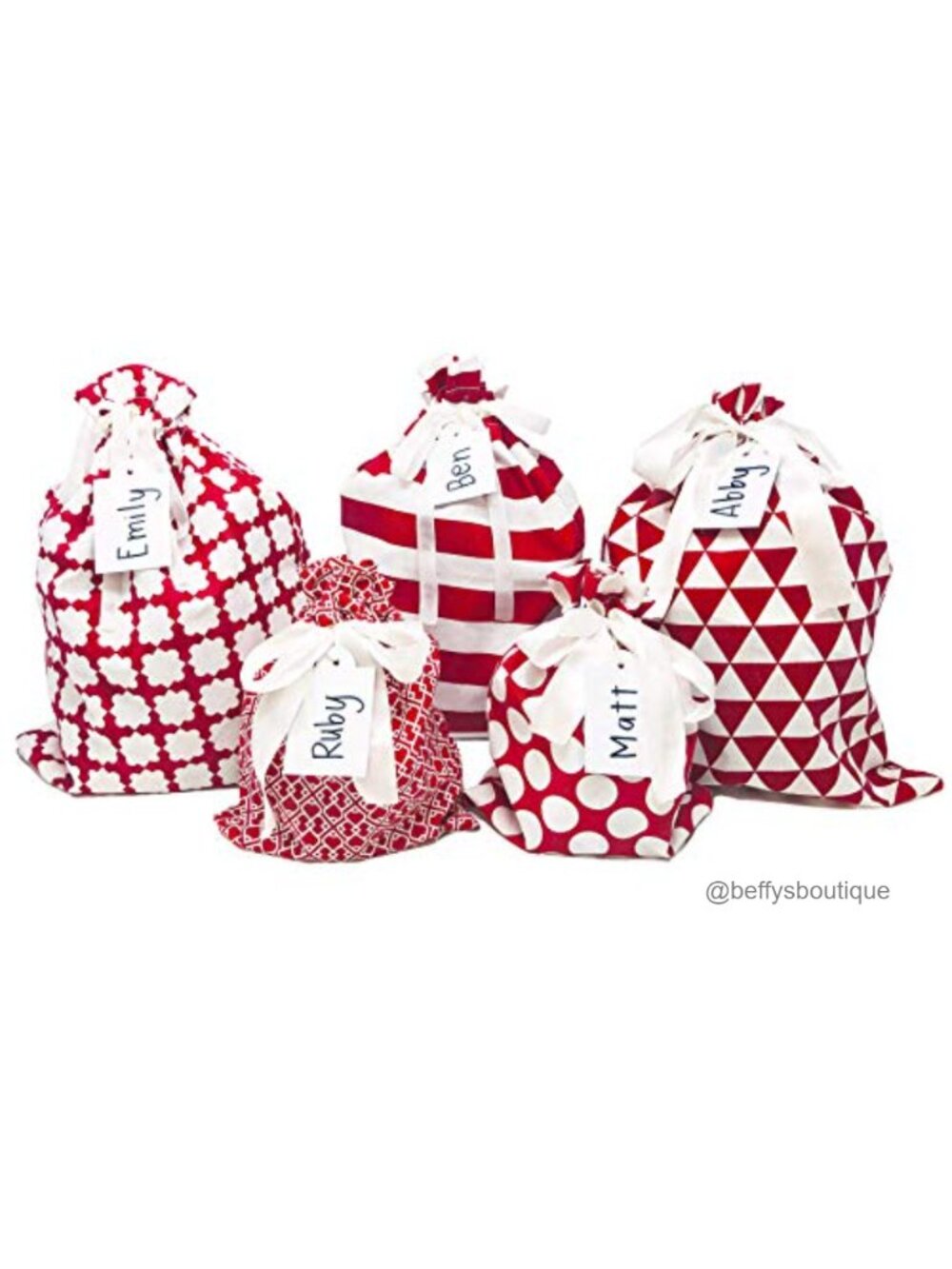 100% Cotton Reusable Gift Bags Set of 5 with Ribbon